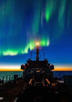 HMCS Glace Bay at night